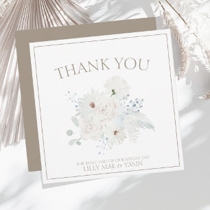 Square Winter White Taupe Floral Wedding Thank You Card