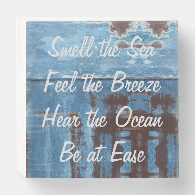Square Wooden Box Sign - Smell The Sea (Front Horizontal)
