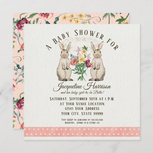 Square Woodland Fairy Tale Rabbit Girl Baby Shower Invitation