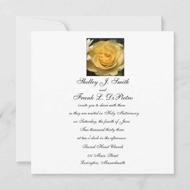 Square Yellow Rose Wedding Invitation (Front)
