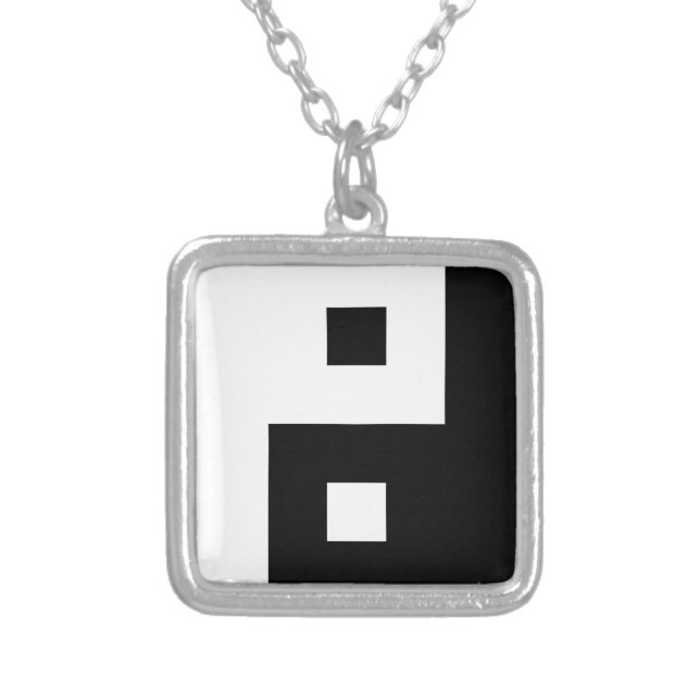 Square Yin Yang Silver Plated Necklace (Front)