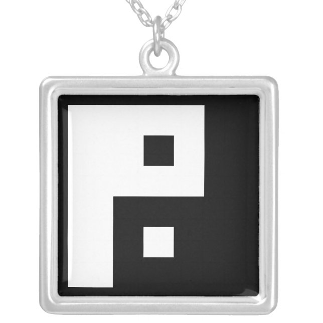 Square Yin Yang Silver Plated Necklace (Front)