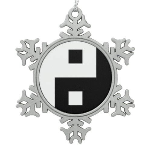 Square Yin Yang Snowflake Pewter Christmas Ornament