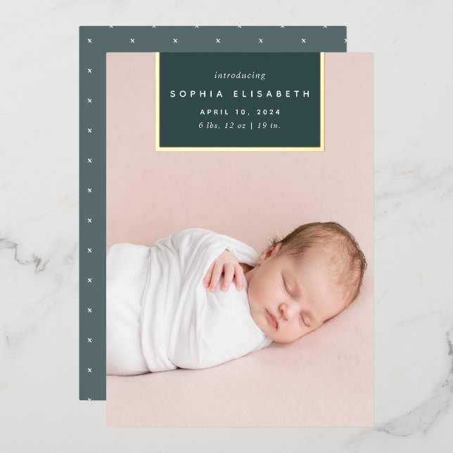 Squared Away | Gold Foil Birth Announcement (Front/Back)