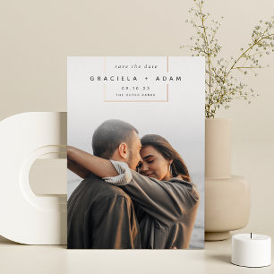 Squared Away   Modern Vertical Photo Save The Date Foil Invitation