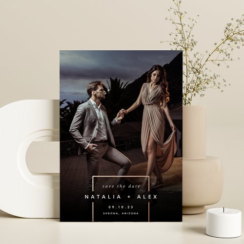 Squared Away  Modern Vertical Photo Save The Date Foil Invitation