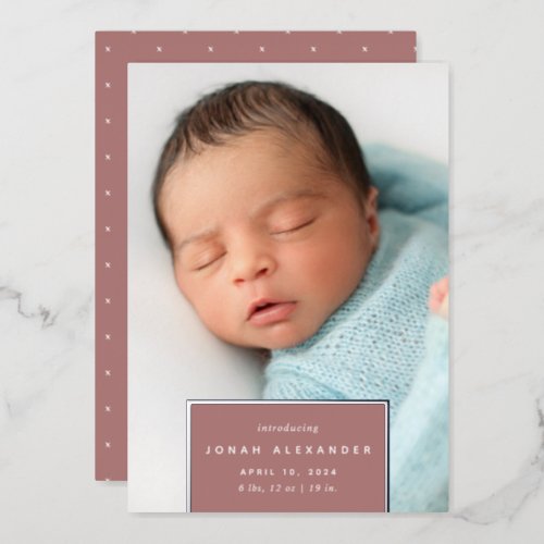 Squared Away  Silver Foil Birth Announcement