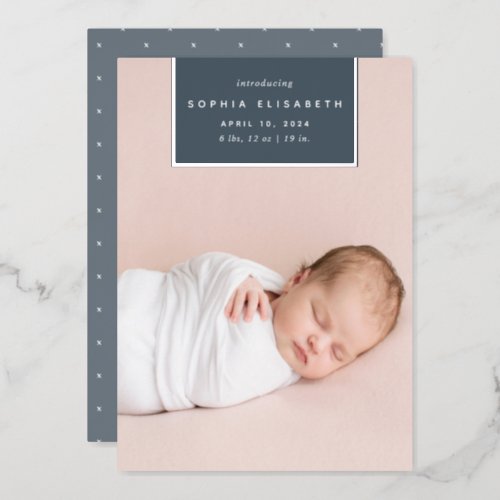 Squared Away  Silver Foil Birth Announcement