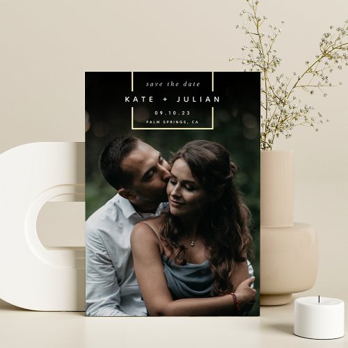 Squared Away  Simple Modern Photo Save The Date Foil Invitation