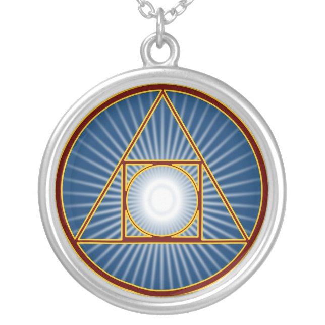 squared circle silver plated necklace (Front)
