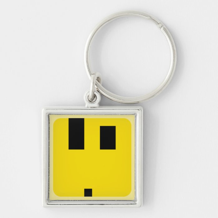 squared smiley what the wtf face key chain