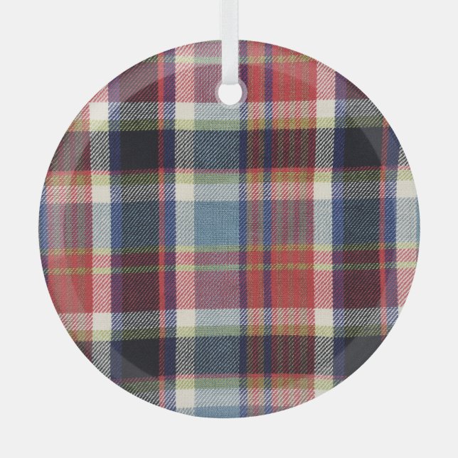 Squared Textile Texture Background. Glass Ornament (Front)