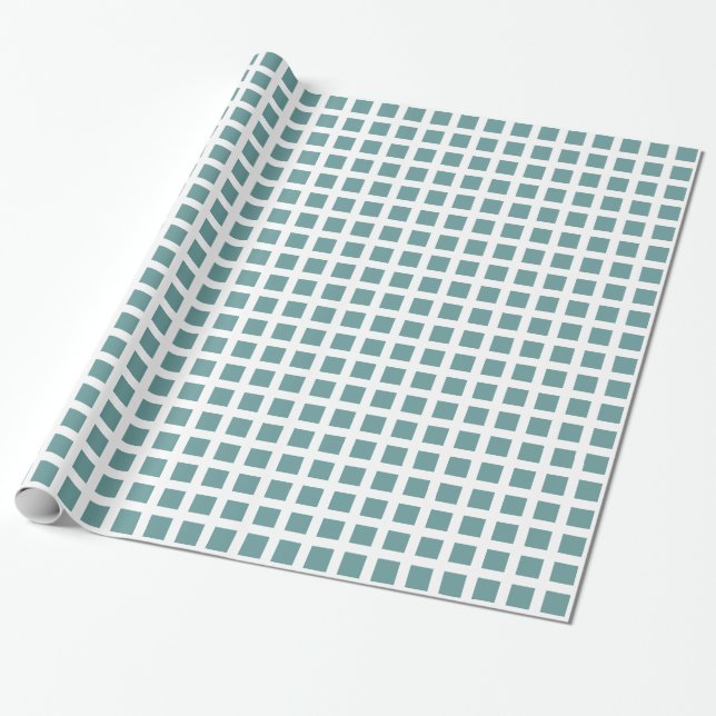 Squares 02 - Ocean Green on White Wrapping Paper (Unrolled)