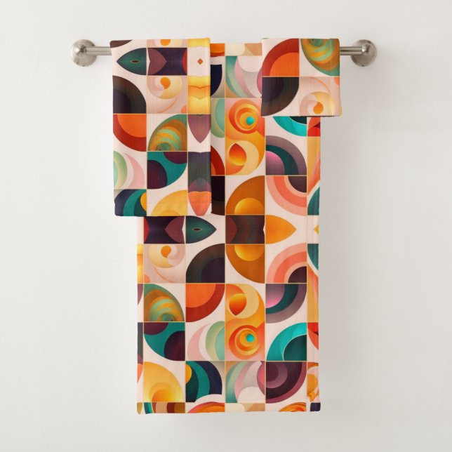 Squares Abstract Retro Modern Collection Bath Towel Set (Insitu)