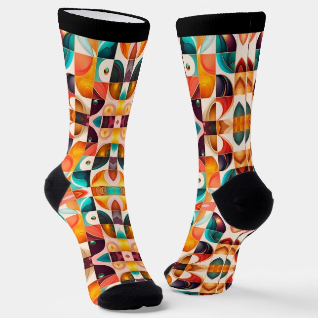 Squares Abstract Retro Popular Collection Socks (Angled)