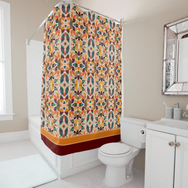Squares Abstract Retro Trendy Collection Shower Curtain (In Situ)