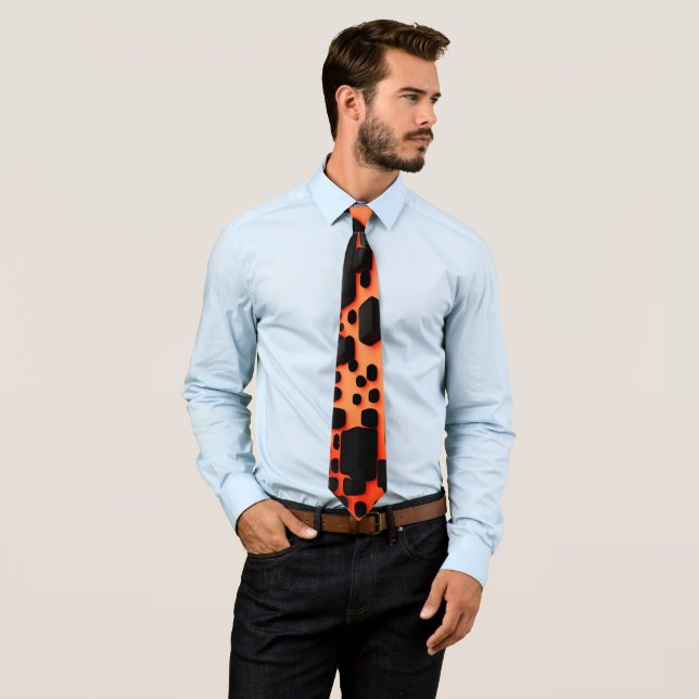 Squares and circles 3D Orange Urban Pattern Neck Tie (In Situ)