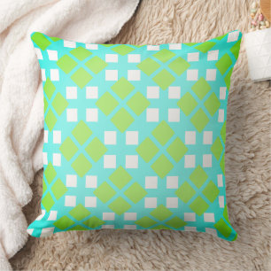 Squares and Diamonds in Green Throw Pillow