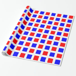 Squares - Blue and Red on White Wrapping Paper
