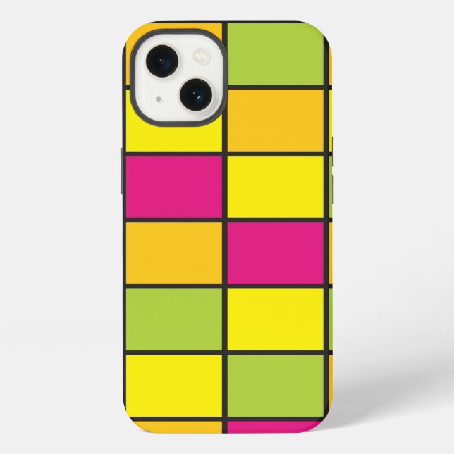 Squares Brightly Neon Colored Pattern Iphone Case (Back)