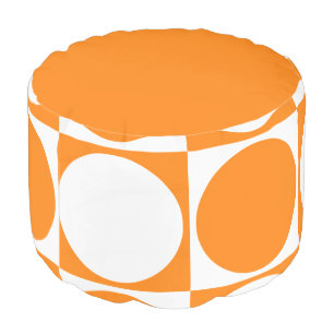 Squares&Circles,Orange&Off-White,Decorative Design Pouf
