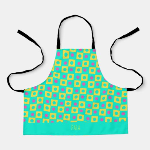 Squares  Circles Yellow Pink Minimal Pattern Apron