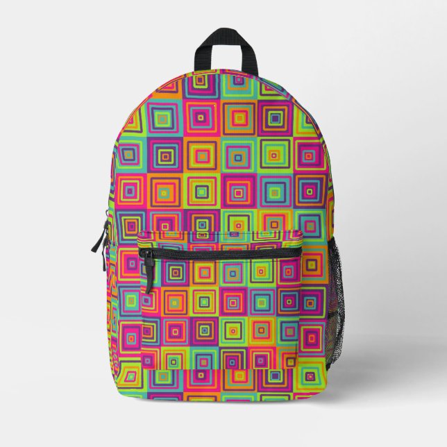 squares colorful pattern printed backpack (Front)