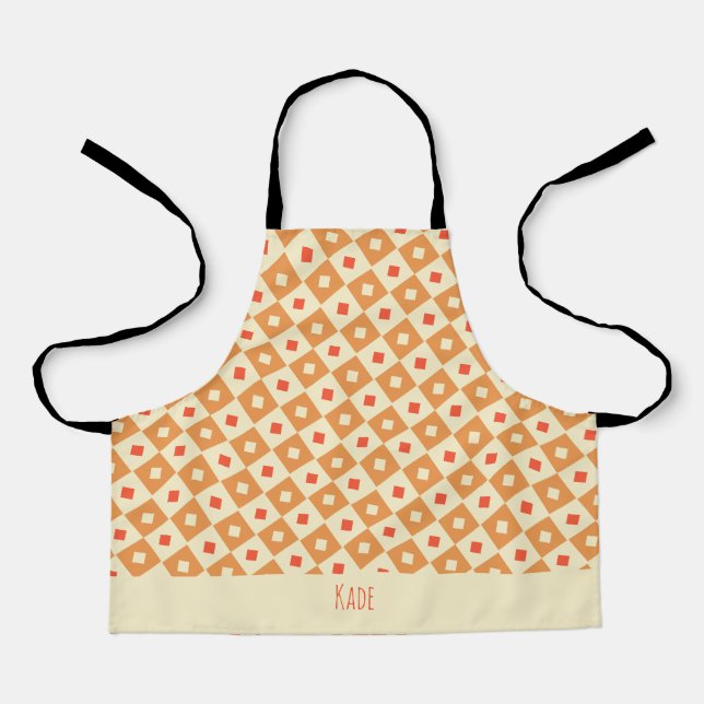 Squares & Diamonds Orange Pink Minimal Pattern Apron (Front)
