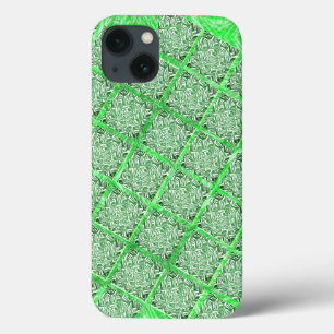 Squares, fake tile, fake green foliage iPhone 13 case