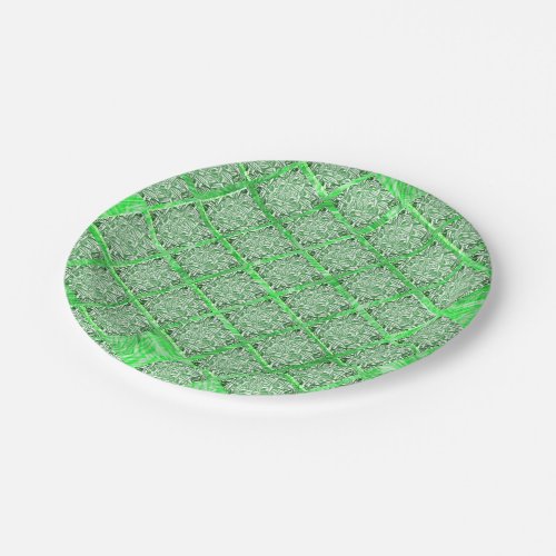Squares fake tile fake green foliage    paper plates