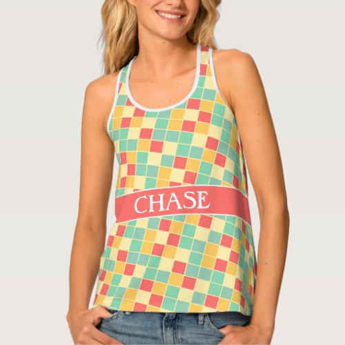 Squares Green Orange Minimal Pattern Tank Top