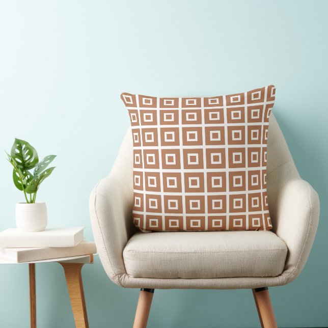 Squares In Squares White Camel Brown Throw Pillow (Chair)