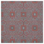 Squares &amp; Lace, arabesque pattern, gray terracotta Fabric