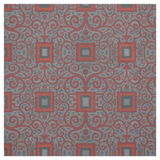 Squares & Lace, arabesque pattern, gray terracotta Fabric