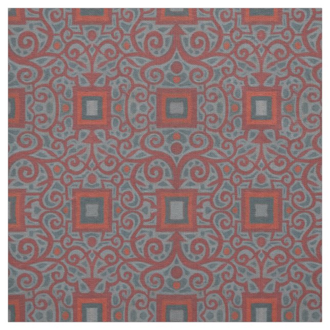 Squares & Lace, arabesque pattern, gray terracotta Fabric (Swatch)