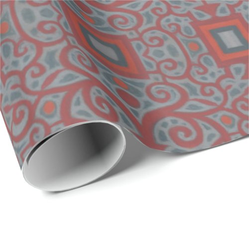 Squares  Lace arabesque pattern gray terracotta Wrapping Paper