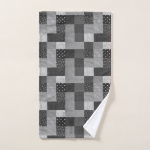 squares of black and white vintage patchwork hand towel