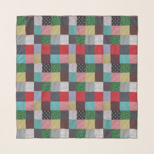 squares of colorful of vintage patchwork scarf