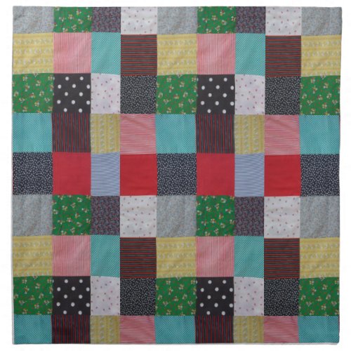 squares of colorful vintage cottagecore patchwork  cloth napkin