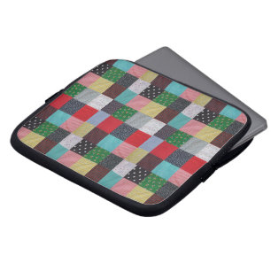squares of colorful vintage fabric patchwork laptop sleeve