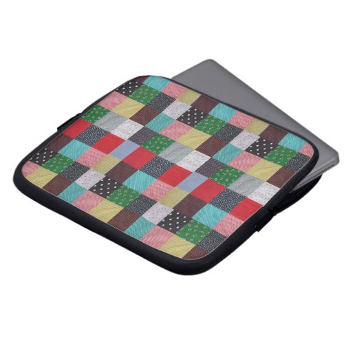 squares of colorful vintage fabric patchwork  laptop sleeve
