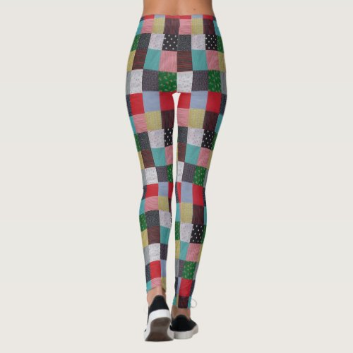 squares of colorful vintage fabric patchwork leggings