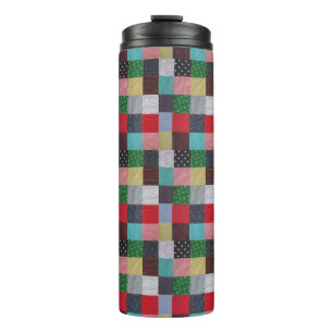 squares of colorful vintage fabric patchwork thermal tumbler