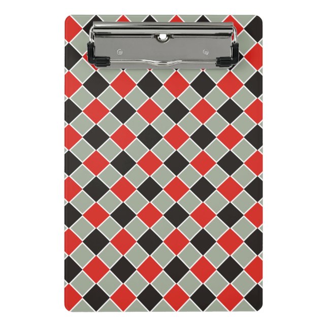 Squares Pattern black red white + your backgr. Mini Clipboard (Front)
