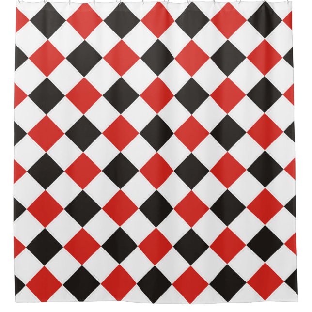 Squares Pattern black red white + your backgr. Shower Curtain (Front)