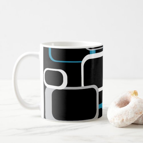 Squares Pattern Blue Gray White Black Retro  Coffee Mug