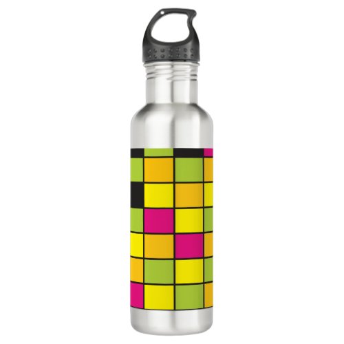 Squares Pattern Neon Colors Pink Green Orange  Stainless Steel Water Bottle