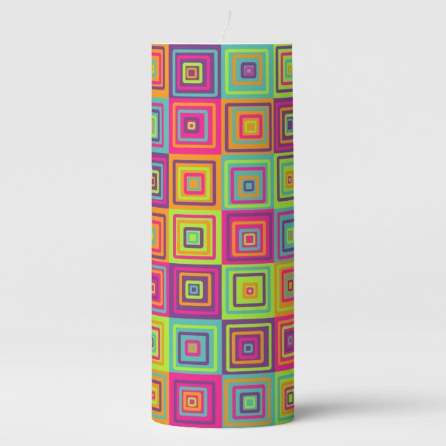 Squares Pattern Pillar Candle (Front)