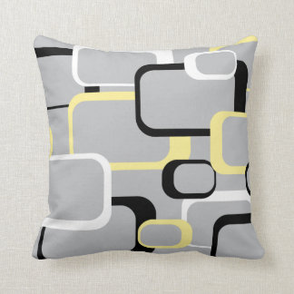 Squares Pattern Retro Black White Yellow Throw Pillow