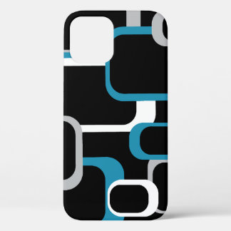 Squares Pattern Retro Blue Gray White Black iPhone 12 Pro Case